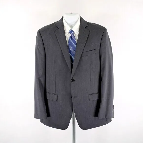 Dkny 2 Wool Gray Striped 2 Button Piece Suit 40R Or Slim 42R 35/31 Mid Rise Flat